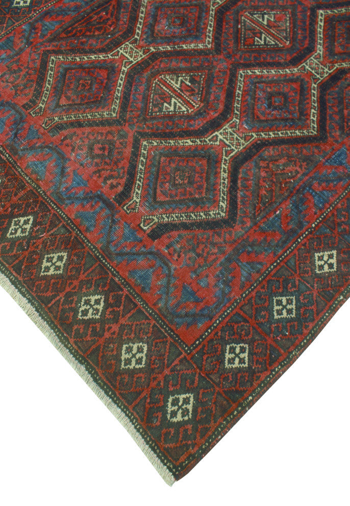 Vintage Distressed Jaskon Red/Charcoal Rug, 3'8 x 7'1
