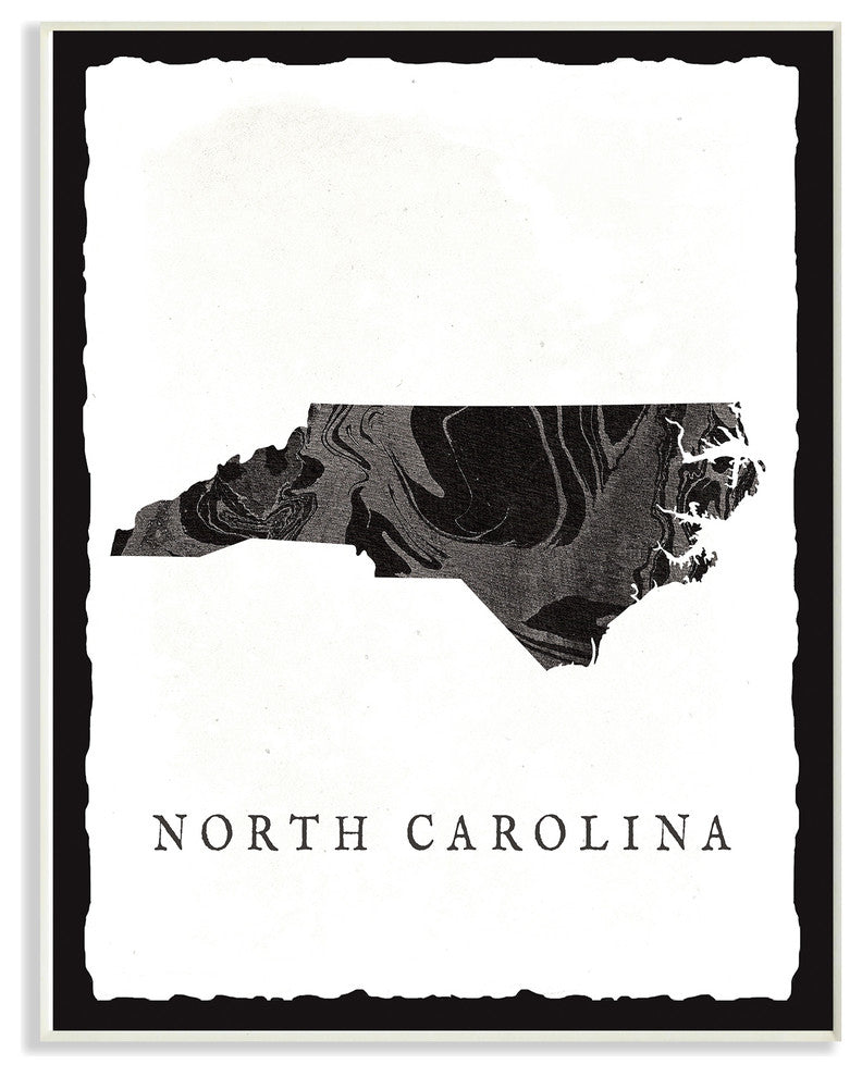 Black and Grey Marbled Paper North Carolina State Silhouette Plaque, 10"x15"