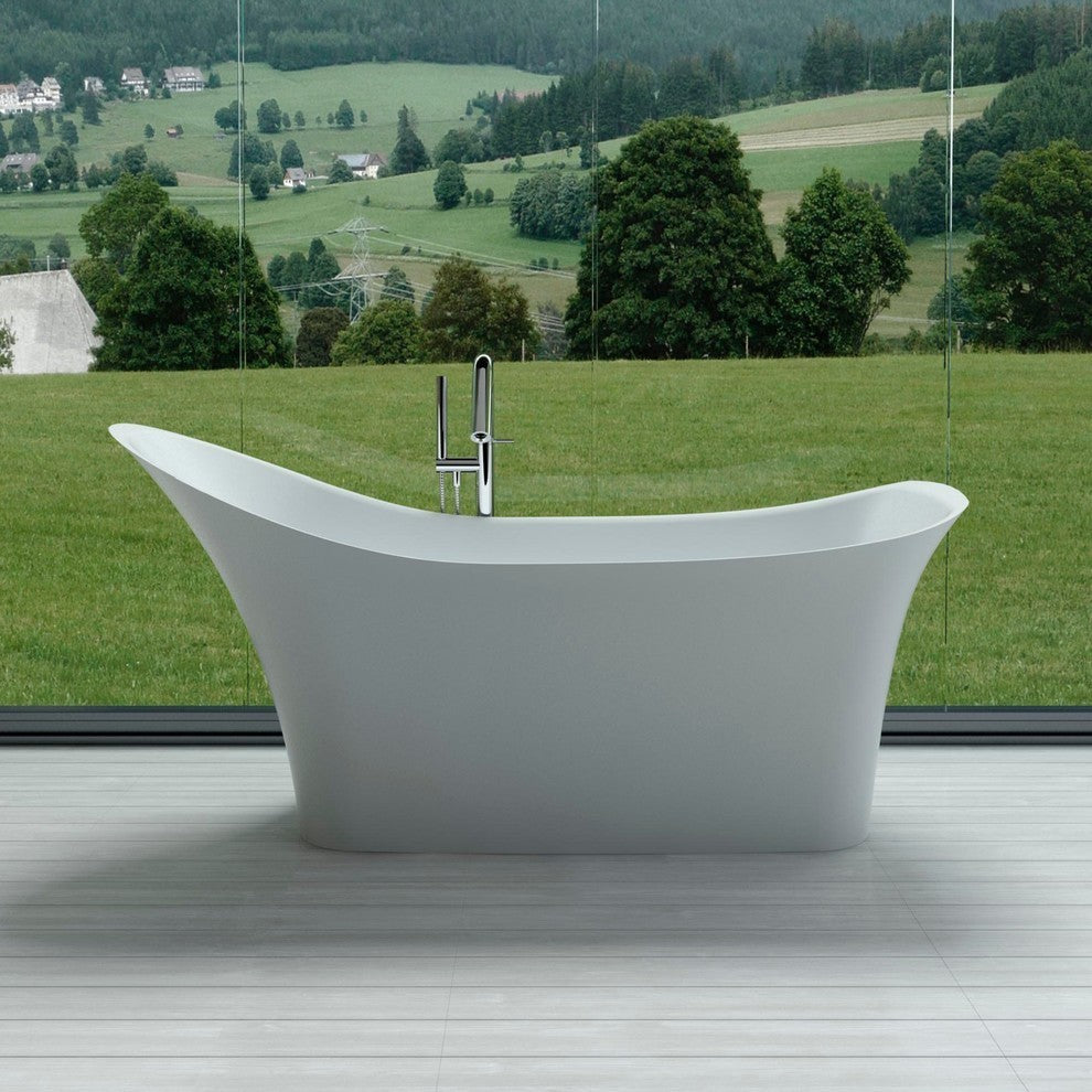 ADM Curved Freestanding Bathtub, Matte White, 74.4"