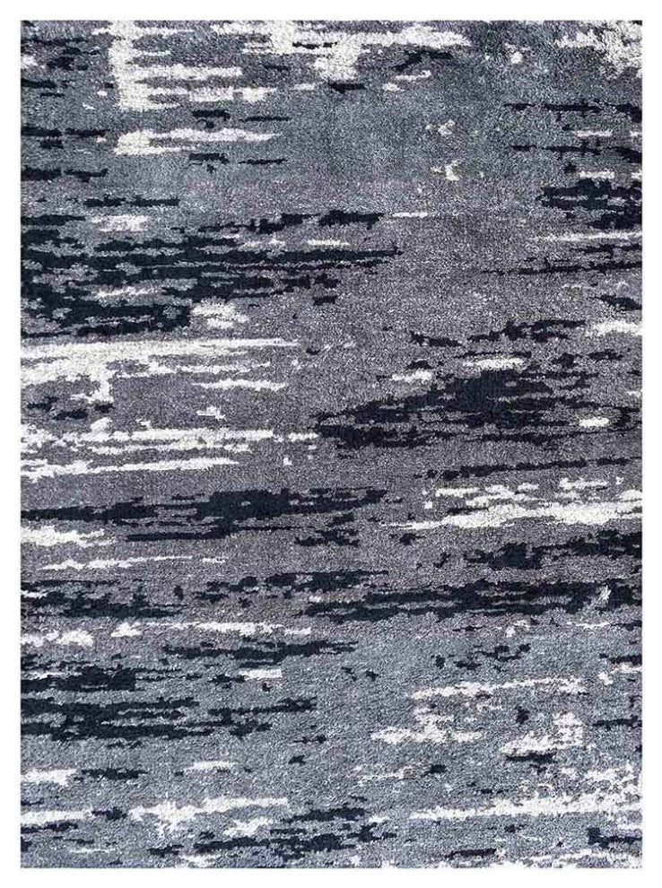 Hand Knotted Silk Area Rug Abstract Gray White