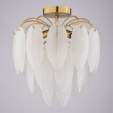 Burbank 4-Light Gold Brass Waterfall Semi Flush Mount Ceiling Fixture Leaf Glass