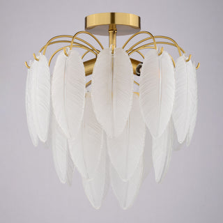 Burbank 4-Light Gold Brass Waterfall Semi Flush Mount Ceiling Fixture Leaf Glass
