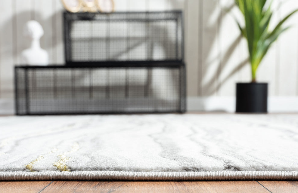 Abani Luna LUN200A Contemporary Horizontal Grey Lined Area Rug