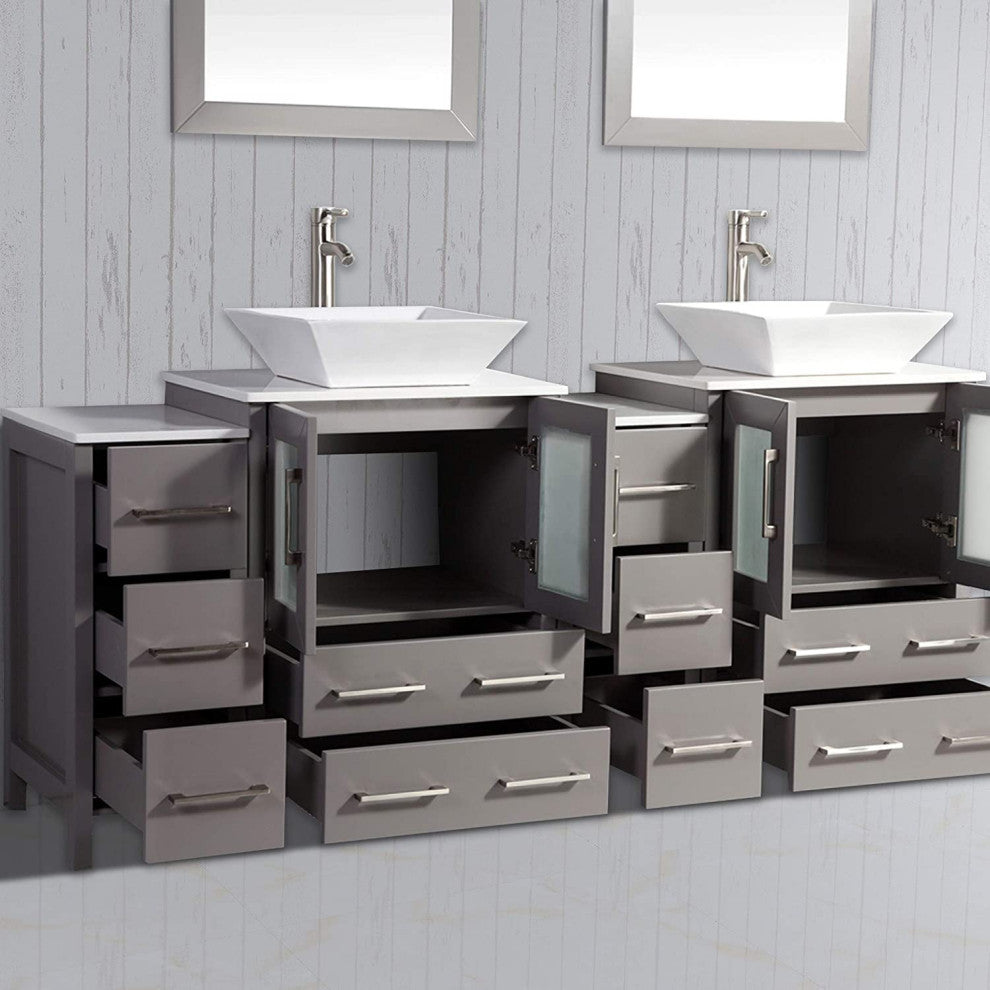 Vanity Art Bathroom Vanity Set With Sink, Gray, 84", Standard Mirror