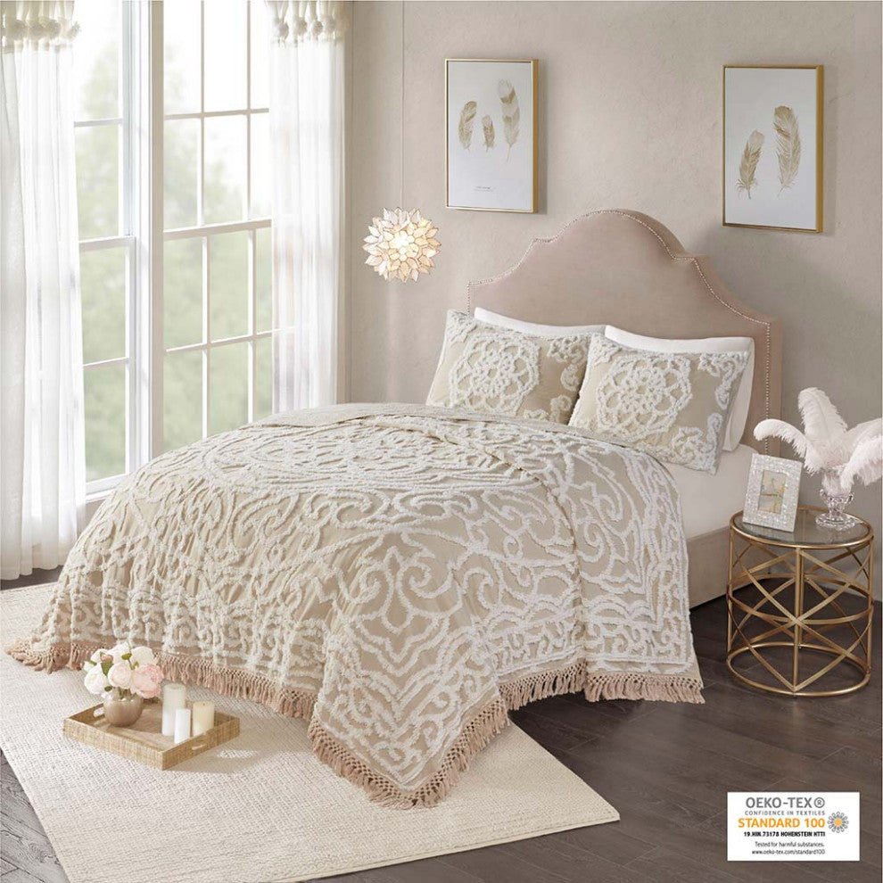 Madison Park Laetitia Tufted Cotton Chenille Medallion Fringe Coverlet Mini Set