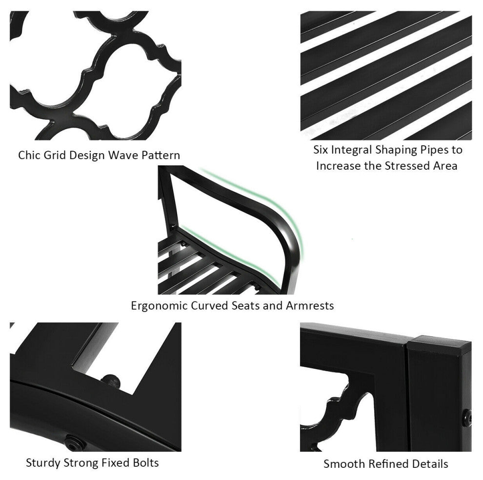 Costway 50'' Patio Garden Bench Loveseats Yard Furniture Cast Iron Frame Black