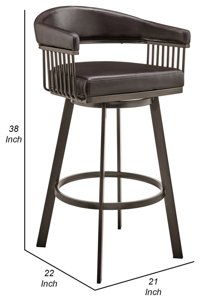Benzara BM282066 30" Modern Bar Stool, Vegan Faux Leather, Swivel, Dark Brown