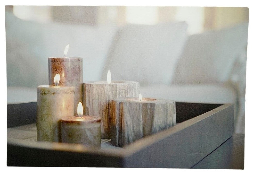 Rustic Driftwood Style "Candles on Tray" Canvas, 15.75"x23.5"