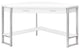 Contemporary Corner Desk, Large Drawer & Lower Open Shelf, White/Silver