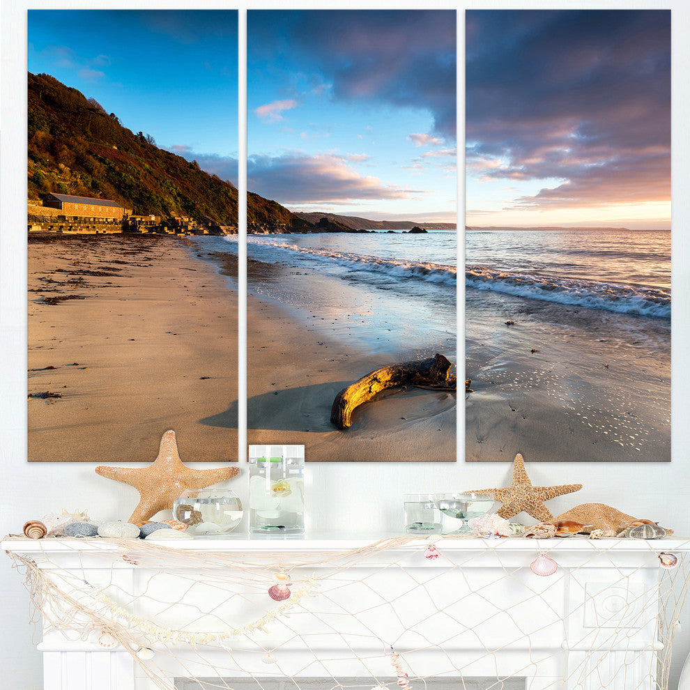 "Looe Cornwall Beach at Sunrise" Beach Metal Wall Art, 3 Panels, 36"x28"