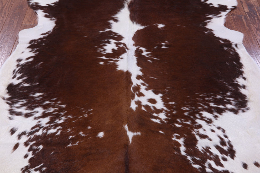 6' 9" X 5' 11" Brown and White Natural Cowhide Rug C2362