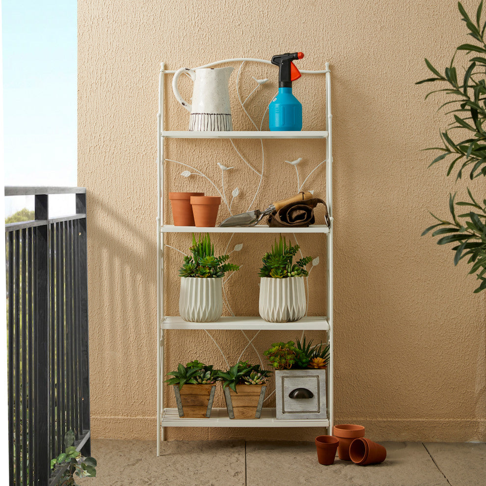 52"H 4-Tiered Metal Shelf Plant Stand, White