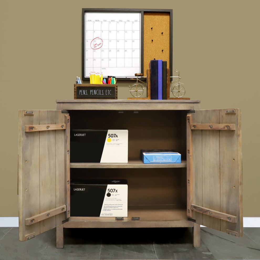 InPlace Ash Gray Real Mango Wood 2 Door Accent Cabinet, 32"x15"x34"