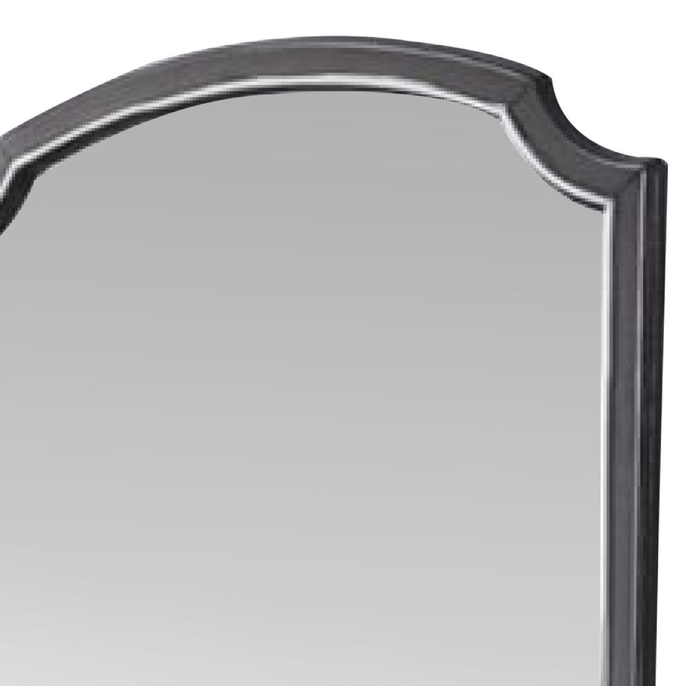 Benzara BM275083 39" Wood Mirror, Scooped Corners, Silver Trim, Charcoal Gray