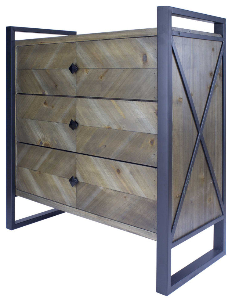 HomeRoots Natural White Metal Wood MDF Accent Cabinet With Drawers