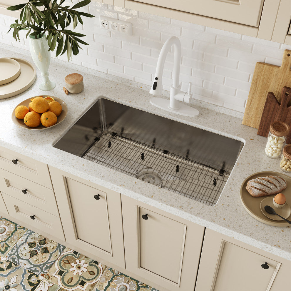 31in Undermount Single and Double Bowl 18 Gauge Stainless Steel Kitchen Sink, Single