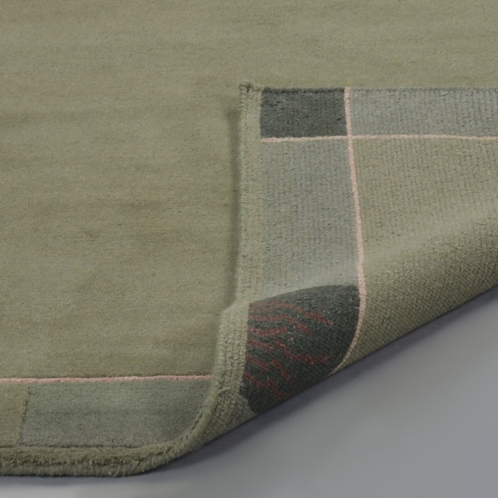 Hand Knotted Tibbati Wool Area Rug Contemporary Green