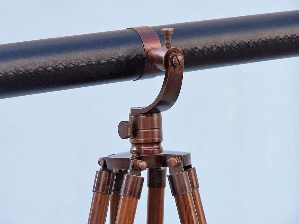 Floor Standing Antique Copper With Leather Galileo Telescope 65''