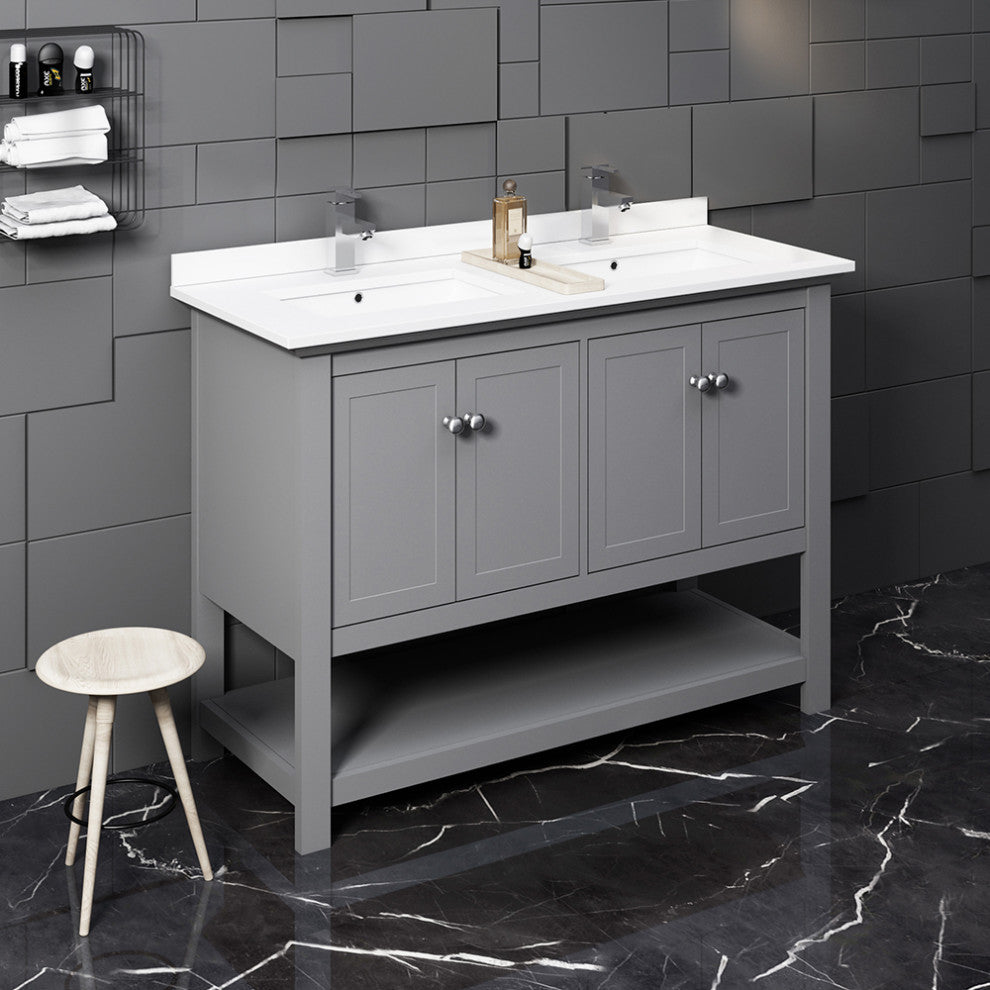 Fresca Manchester 48" Gray Double Sink Cabinet, Top and Sinks
