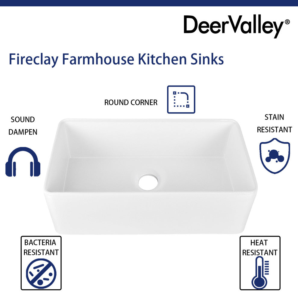 Grove 33"L x 18"W Farmhouse Sink Fireclay White Kitchen Sink