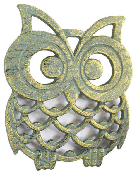 Antique Seaworn Bronze Cast Iron Owl Trivet 8"