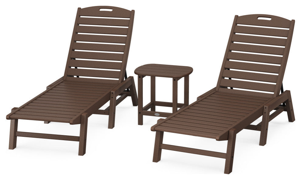 Nautical 3-Piece Chaise Lounge Set, South Beach 18" Side Table, Mahogany