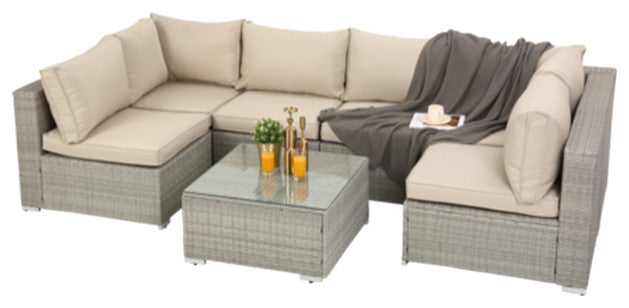 7 Piece Outdoor Garden Furniture Set Rattan Wicker Sectional Sofa Set