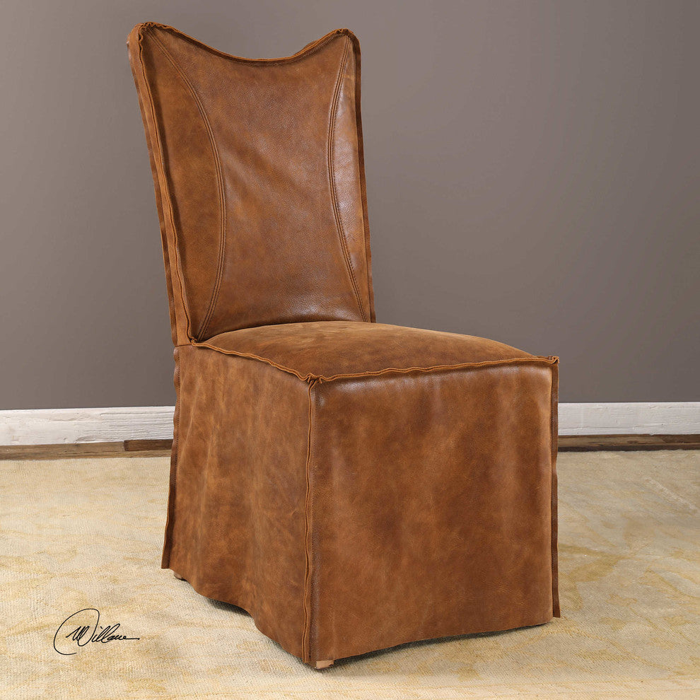 Leather Suede Side Dining Chair, Set of 2, Light Brown Slipcover