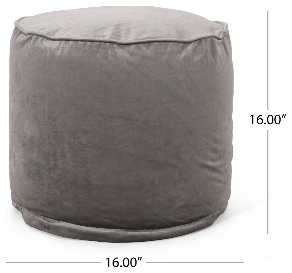 Bleckley Gwinnett Modern Velveteen Cylinder Pouf, Pewter