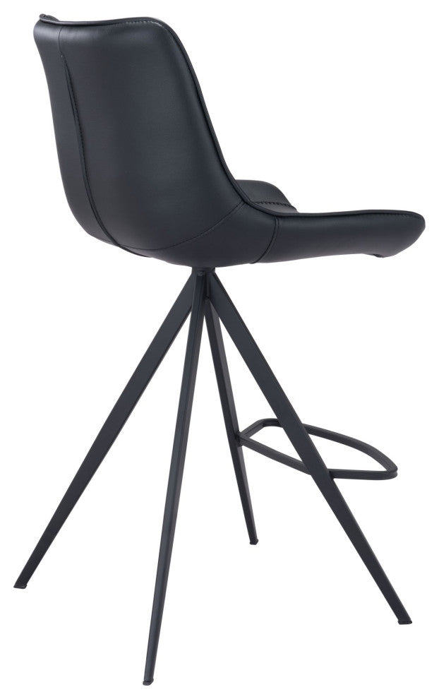 Counter Stool Chair, Set of 2, Faux Vinyl Leather, Steel, Black, Cafe Bistro