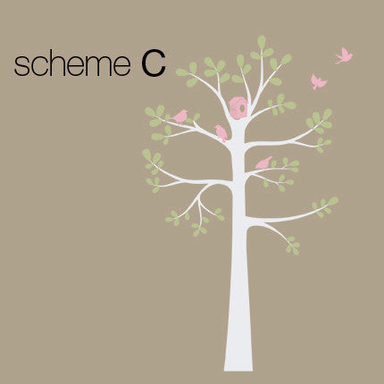 Shelving Tree With Birds, Three Colors, Color Scheme C, 55"x94"