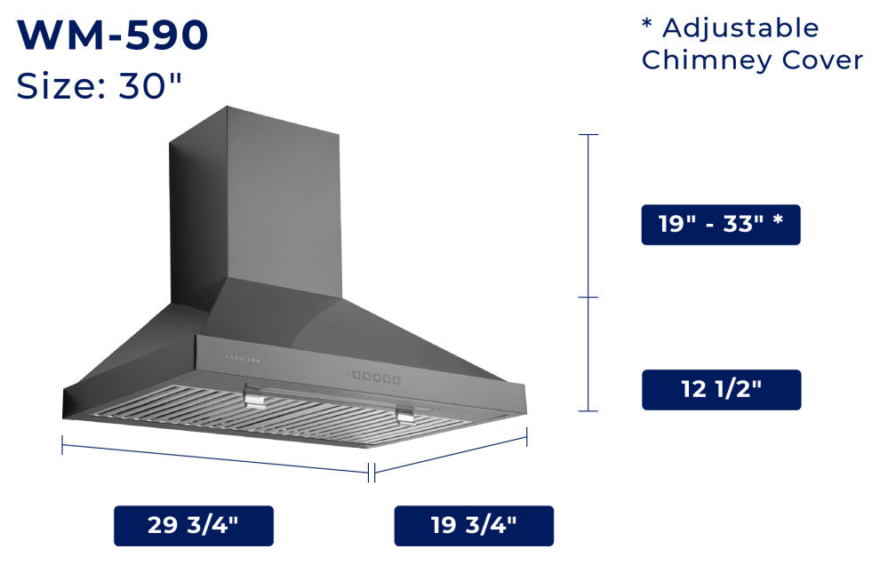 Hauslane, Chef Series Range Hood WM-590BSS-30 European Style Kitchen Extractor