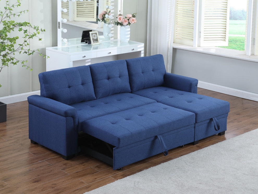 Lucca Linen Reversible Sleeper Sectional Sofa, Blue