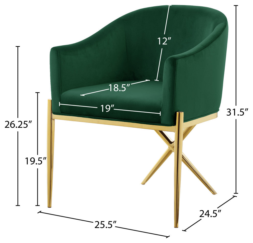 Xavier Velvet Dining Chair, Green, Gold Legs