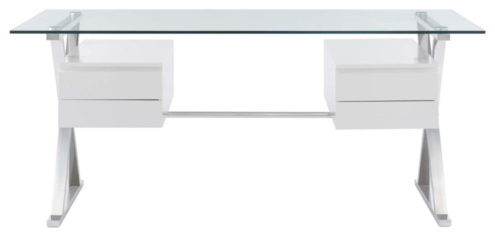 Sector 71" Glass Top Glass Office Desk, White