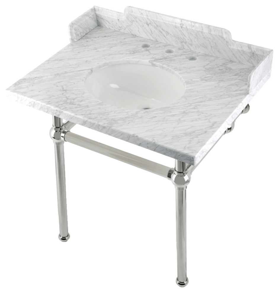 Kingston Brass LMS3030MB6 30" Carrara Marble Console Sink, Legs