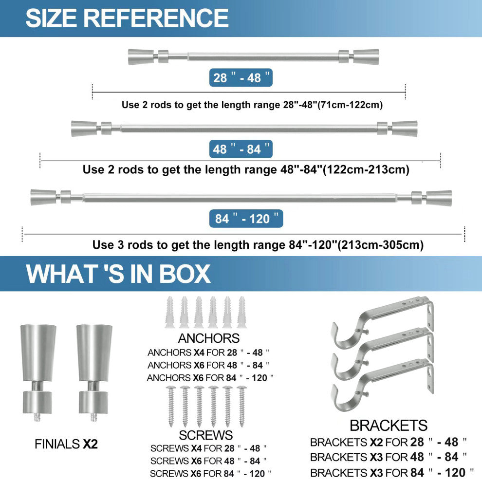 1" Nagle Adjustable Curtain Rod, Pewter, 84"-120"