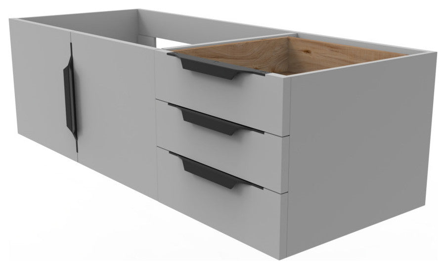 CastelloUSA Alpine 48" Wall Mounted Vanity, Base Only, Gray, Black Handles