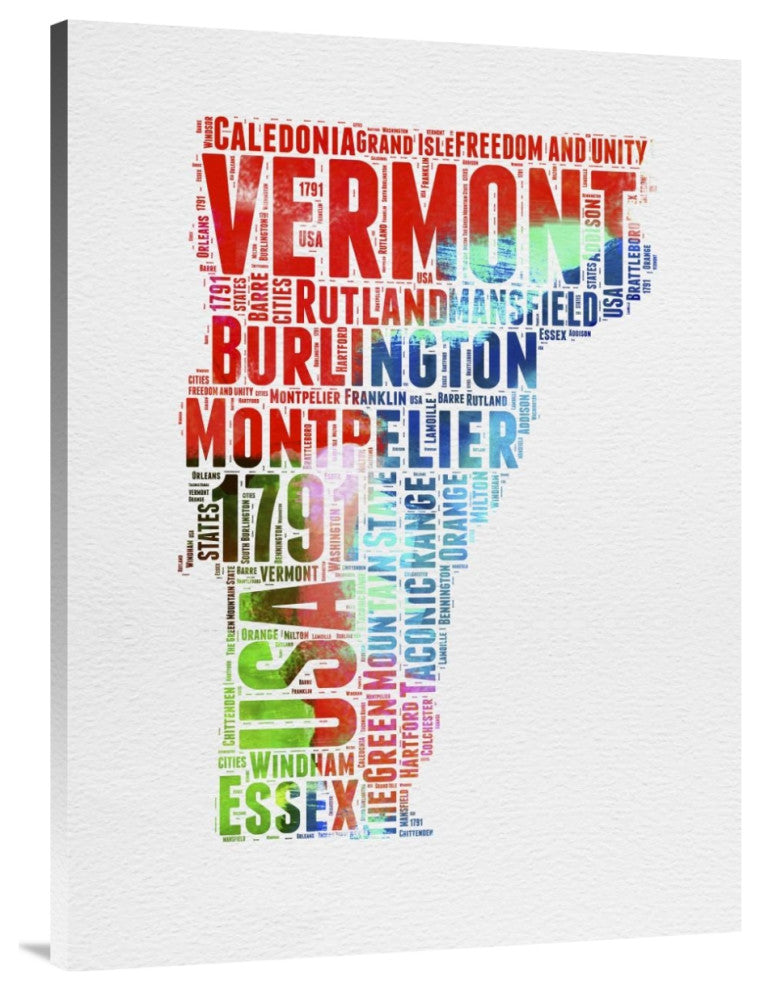 "Vermont Watercolor Word Cloud" Fine Art Print