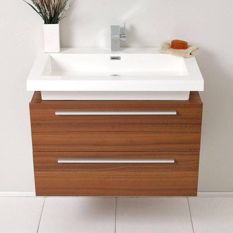Fresca FCB8080TK-I Medio 32" Teak Modern Bathroom Cabinet With Vessel Sink