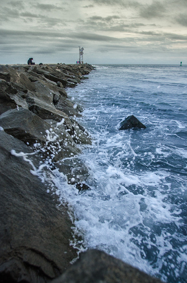 Splashing on the Jetty Coastal Landscape Photo Canvas Wall Art Print, 16" X 20"