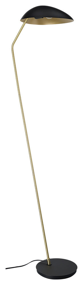 Lindmoor 1-Light Floor Lamp Black Finish, Brushed Brass, Black Metal Shade