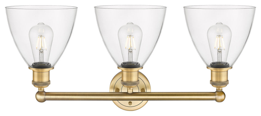 Bristol Glass 3-Light 26" Bath Vanity Light, Brushed Brass Finish, Clear Shade
