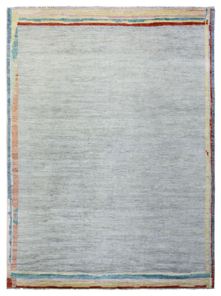 Light Gray, Soft Wool Hand Knotted, Boujaad Moroccan Berber Rug, 8'6"x11'7"