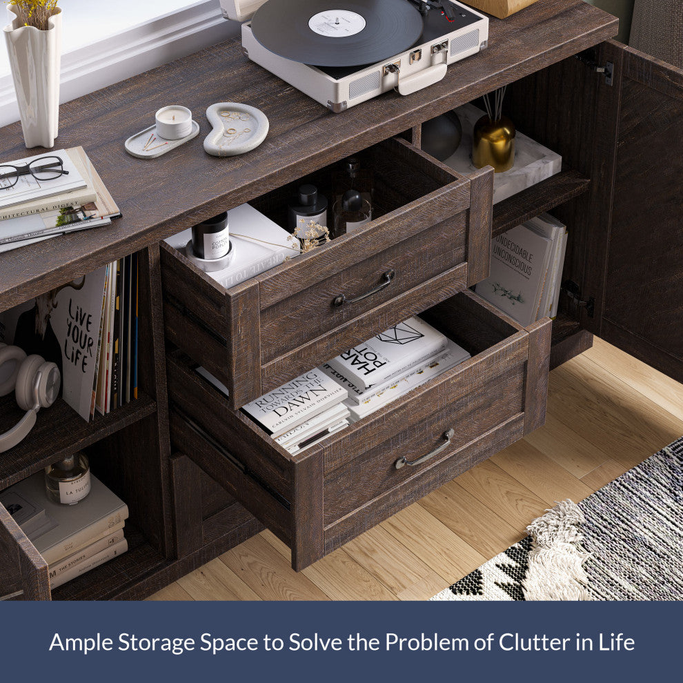 Sideboard, Console Table Or Buffet With Three Drawers & Four Shelves, Espresso