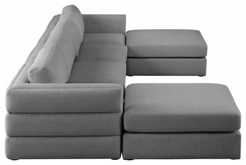Beckham Linen Textured Fabric 6-Piece Modular U-Shaped Sectional, Grey