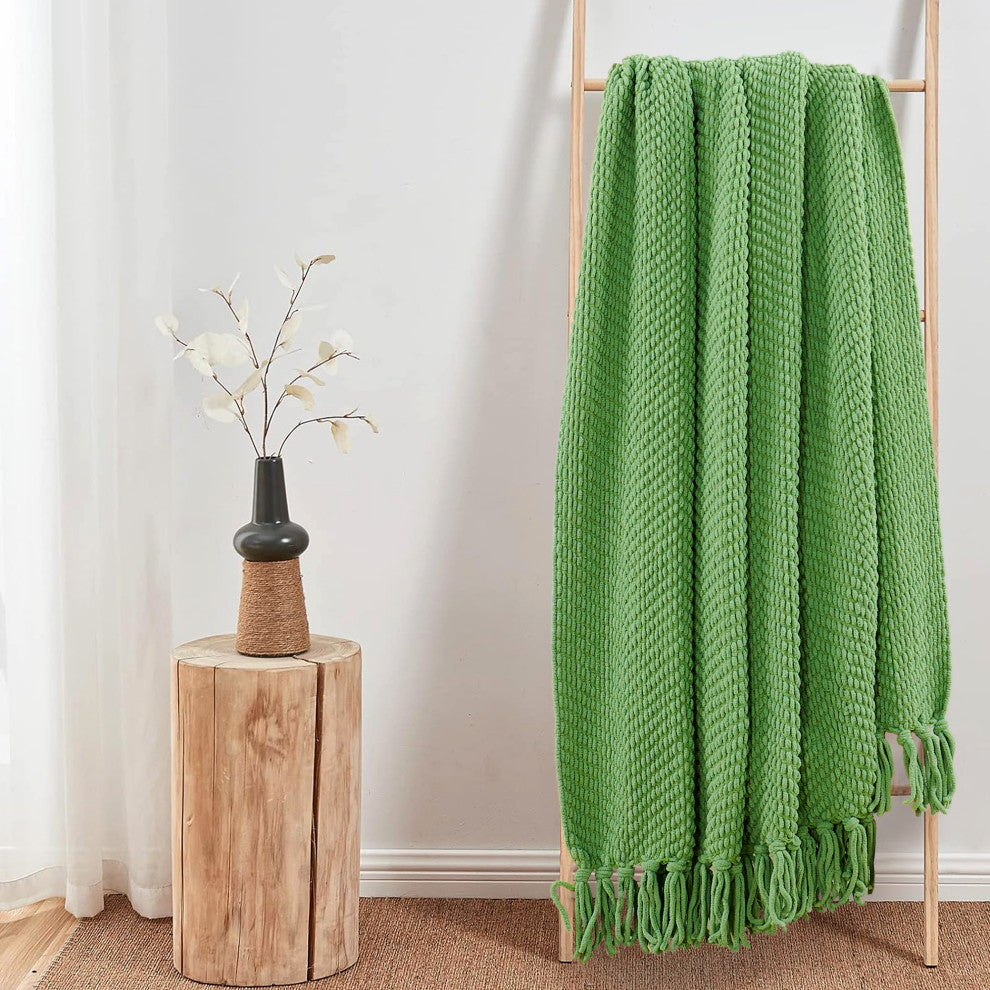 Tweed Knitted Throw Blanket, Green Eyes, 50"x60"
