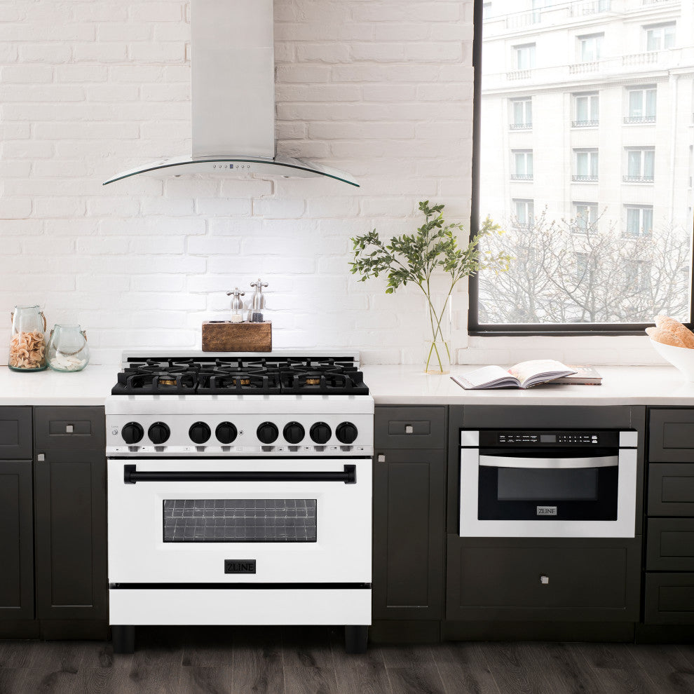 ZLINE 36" Dual Fuel Range, Stainless With White Matte Door RAZ-WM-36-MB