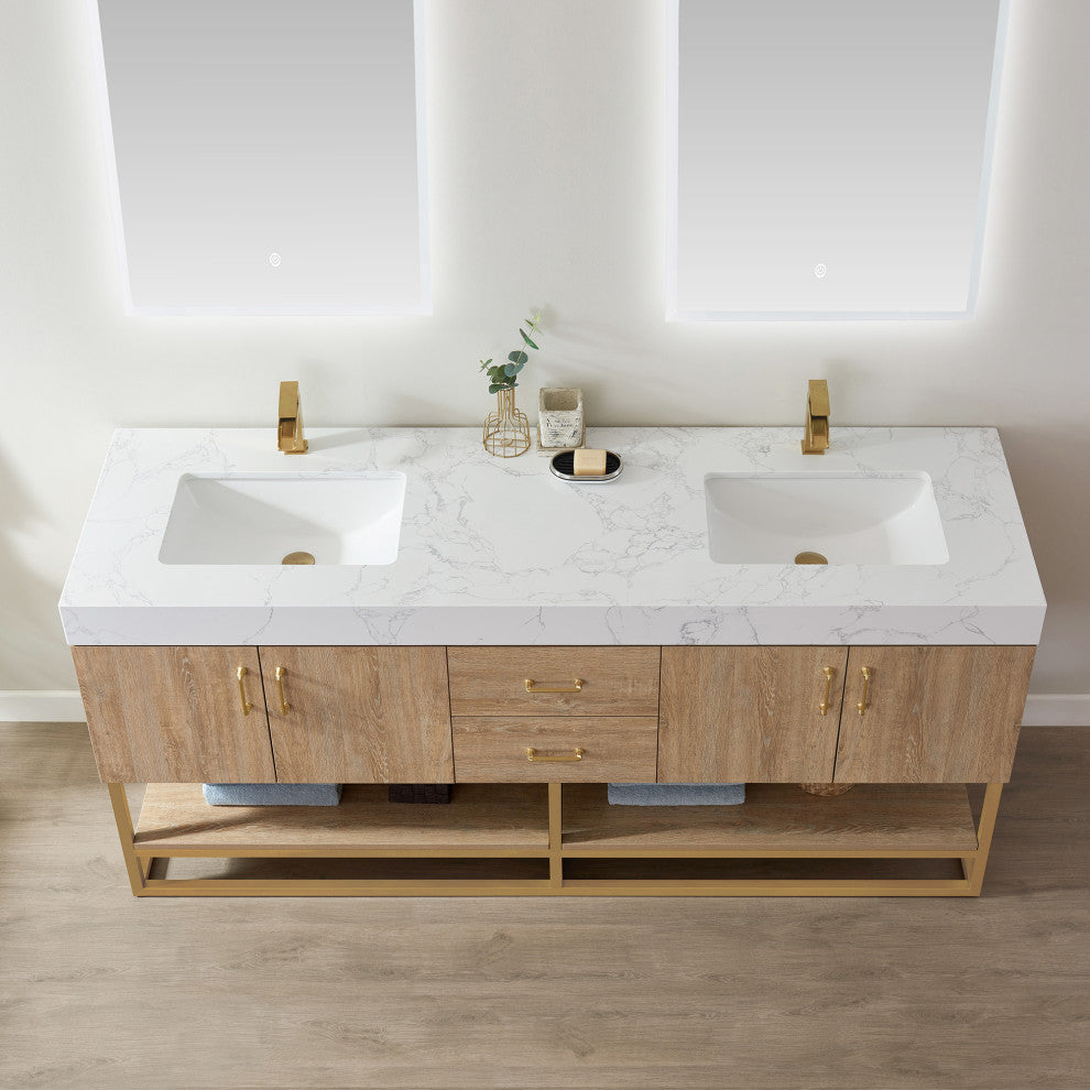 Alistair Vanity, North American Oak With Countertop, 72", With Mirror
