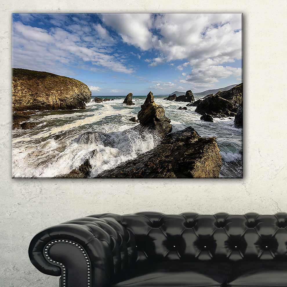 "Blue Atlantic Coast in Spain" Seashore Canvas Photo Print, 32"x16"